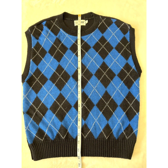 Vintage Rrrrruss Russ Togs Pullover Argyle Sweater Vest Sz Large Black Retro 80s - Picture 4 of 7